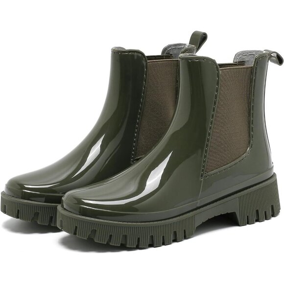 🆕  Green Rubber Rain Boots Women’s Waterproof PVC Ankle Booties Garden Work - Picture 1 of 7